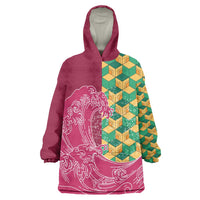 Japanese Bishamon-Kikkou Pattern Wearable Blanket Hoodie Water Pillar Silent River Flow - Wonder Print Shop