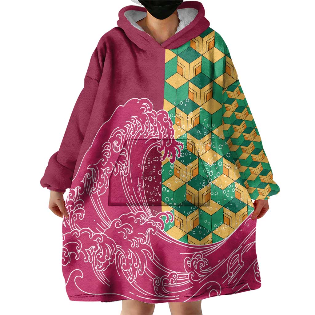 Japanese Bishamon-Kikkou Pattern Wearable Blanket Hoodie Water Pillar Silent River Flow - Wonder Print Shop