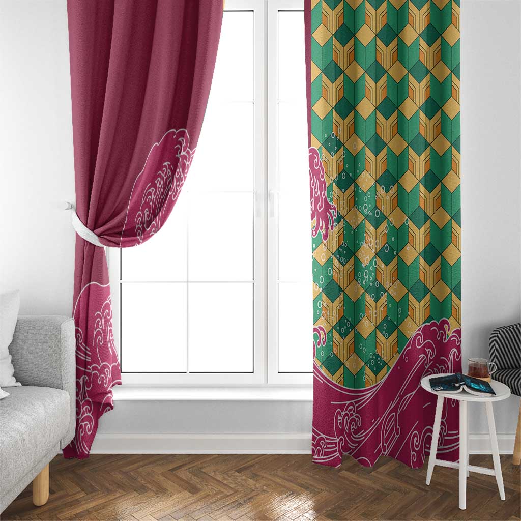 Japanese Bishamon-Kikkou Pattern Window Curtain Water Pillar Silent River Flow - Wonder Print Shop