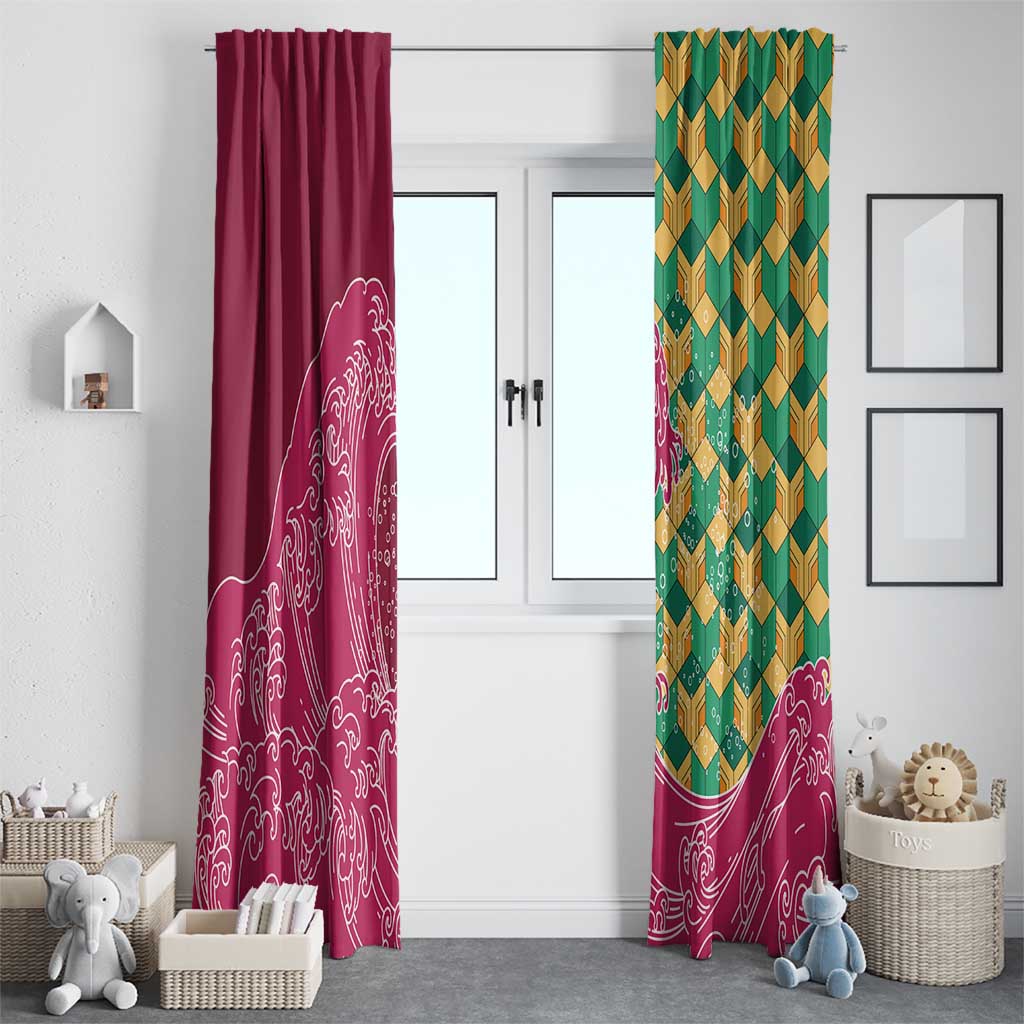 Japanese Bishamon-Kikkou Pattern Window Curtain Water Pillar Silent River Flow - Wonder Print Shop