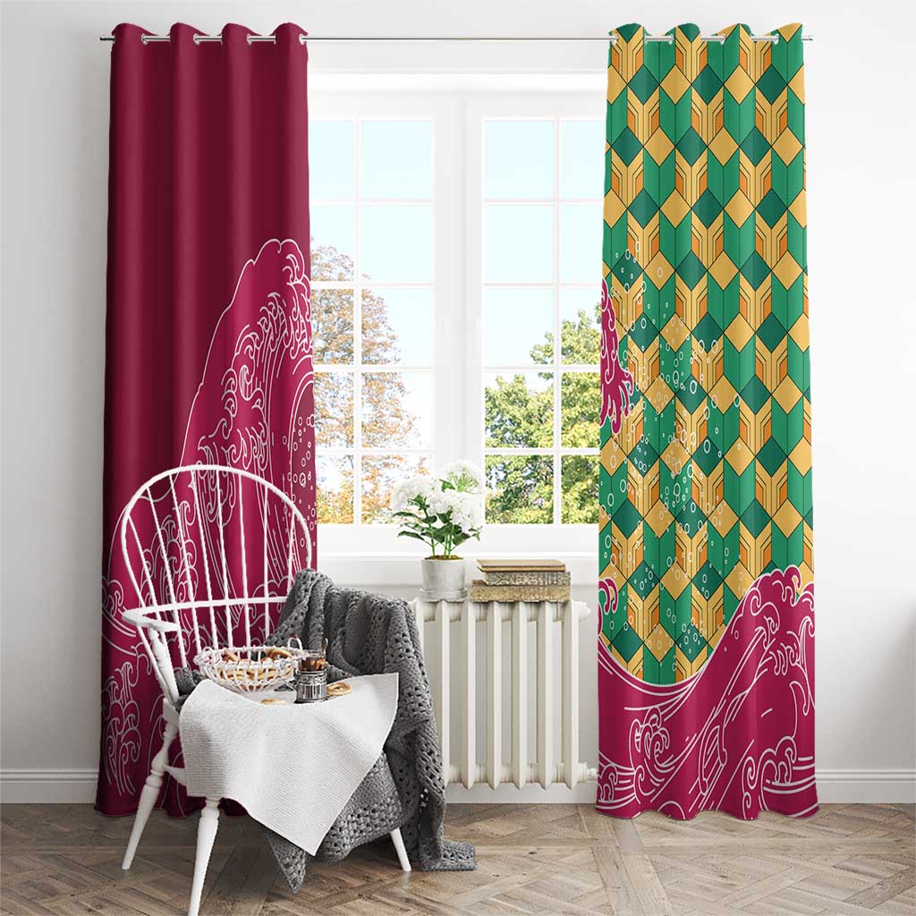 Japanese Bishamon-Kikkou Pattern Window Curtain Water Pillar Silent River Flow - Wonder Print Shop