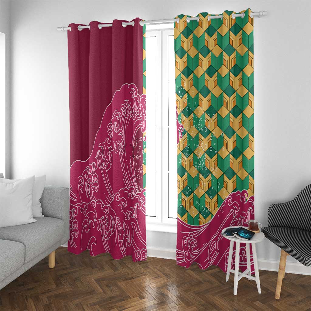 Japanese Bishamon-Kikkou Pattern Window Curtain Water Pillar Silent River Flow - Wonder Print Shop