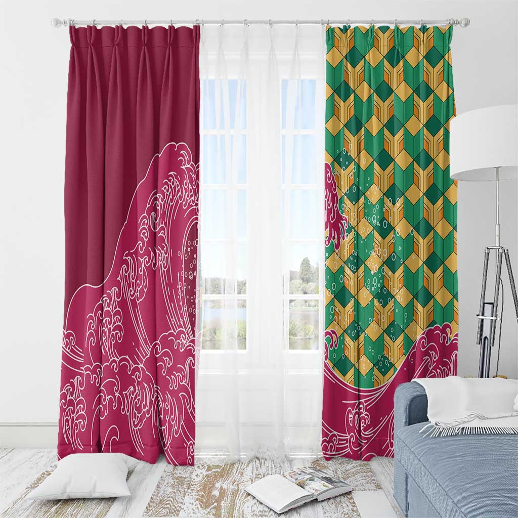 Japanese Bishamon-Kikkou Pattern Window Curtain Water Pillar Silent River Flow - Wonder Print Shop