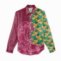 Japanese Bishamon-Kikkou Pattern Women Casual Shirt Water Pillar Silent River Flow - Wonder Print Shop