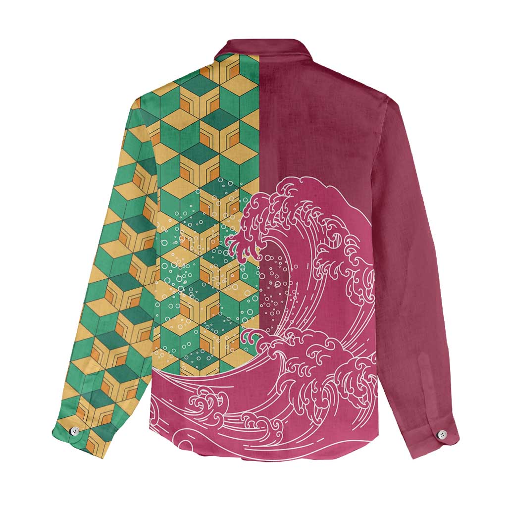 Japanese Bishamon-Kikkou Pattern Women Casual Shirt Water Pillar Silent River Flow - Wonder Print Shop