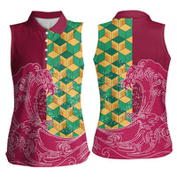 Japanese Bishamon-Kikkou Pattern Women Sleeveless Polo Shirt Water Pillar Silent River Flow - Wonder Print Shop