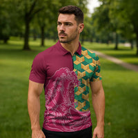 Japanese Bishamon-Kikkou Pattern Zipper Polo Shirt Water Pillar Silent River Flow - Wonder Print Shop