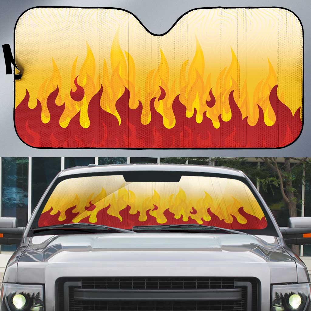 Japanese Kaen Pattern Auto Sun Shade Flame Pillar Blazing Lion Heart - Wonder Print Shop