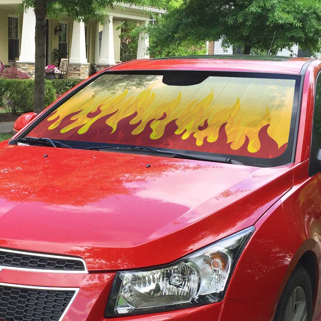 Japanese Kaen Pattern Auto Sun Shade Flame Pillar Blazing Lion Heart - Wonder Print Shop