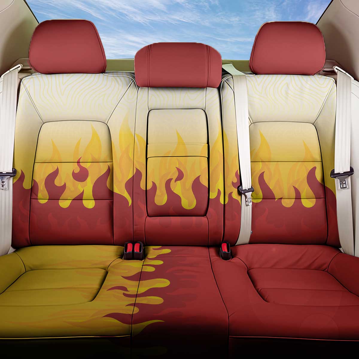 Japanese Kaen Pattern Back Car Seat Cover Flame Pillar Blazing Lion Heart - Wonder Print Shop