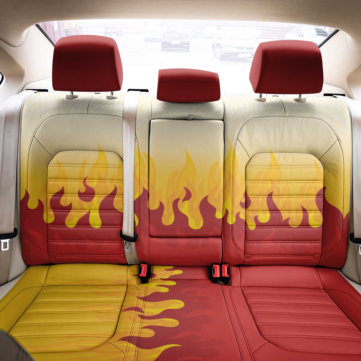 Japanese Kaen Pattern Back Car Seat Cover Flame Pillar Blazing Lion Heart - Wonder Print Shop