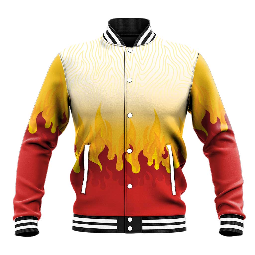 Japanese Kaen Pattern Baseball Jacket Flame Pillar Blazing Lion Heart - Wonder Print Shop