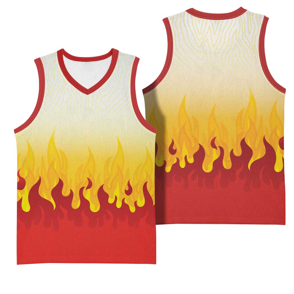 Japanese Kaen Pattern Basketball Jersey Flame Pillar Blazing Lion Heart - Wonder Print Shop