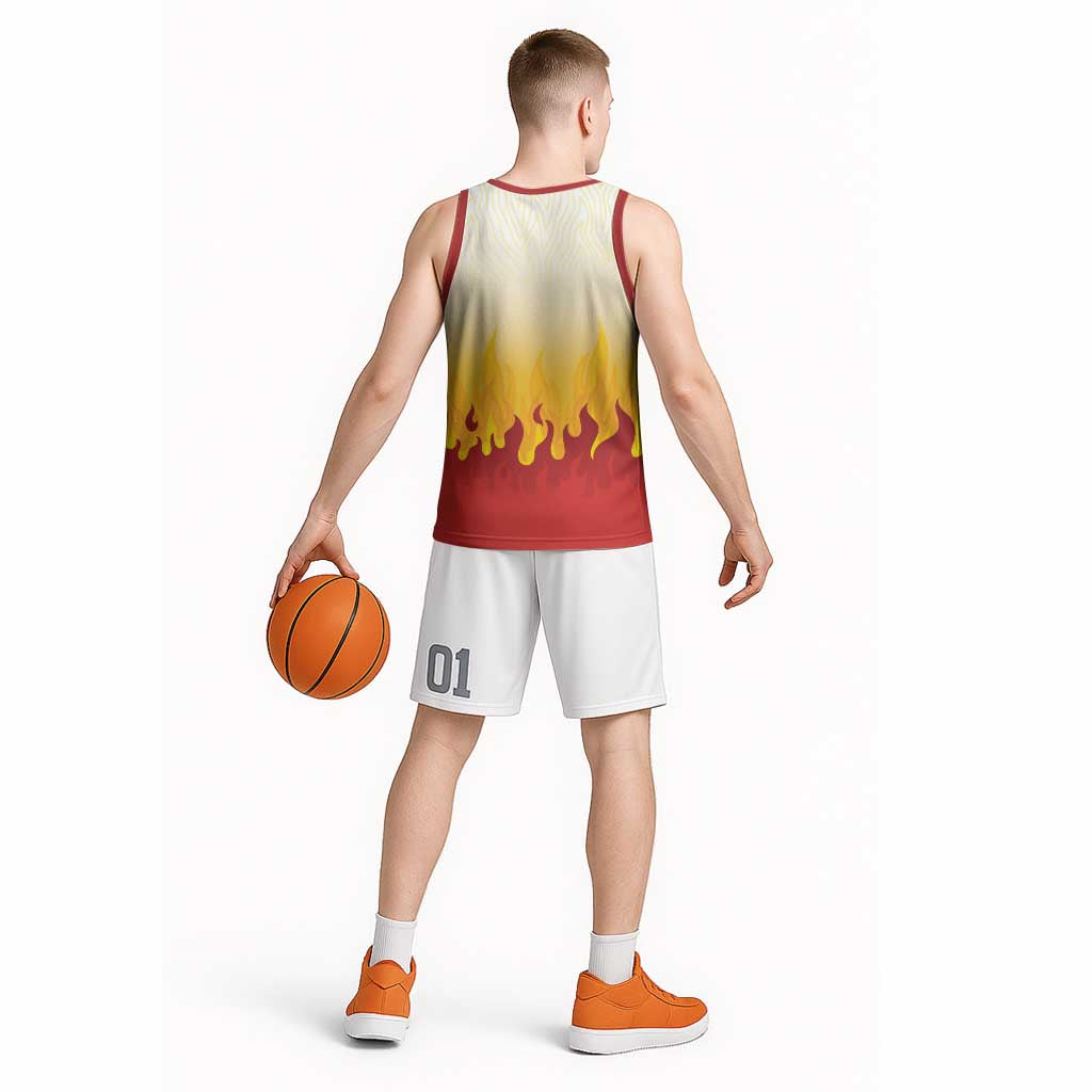 Japanese Kaen Pattern Basketball Jersey Flame Pillar Blazing Lion Heart - Wonder Print Shop