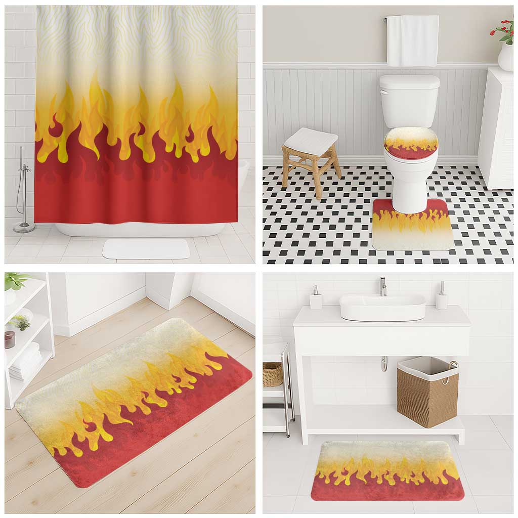 Japanese Kaen Pattern Bathroom Set Flame Pillar Blazing Lion Heart - Wonder Print Shop