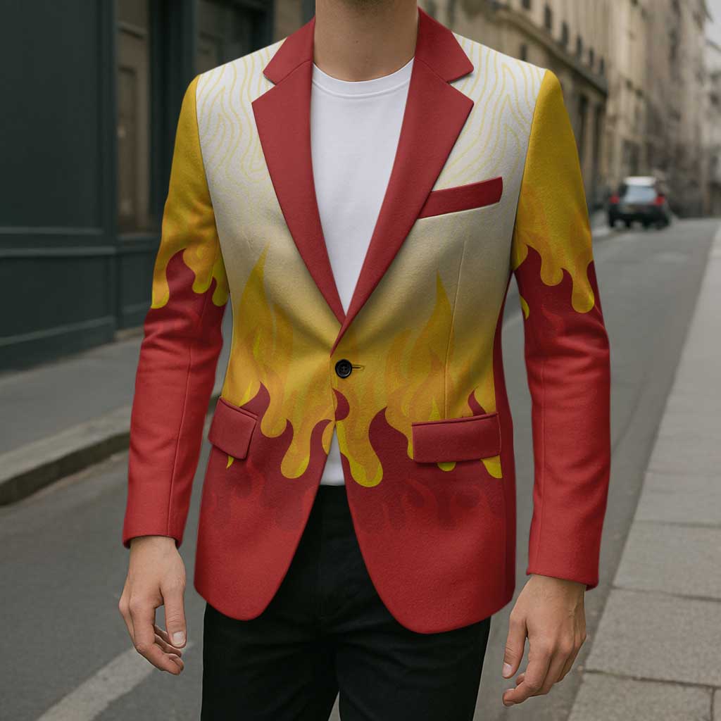 Japanese Kaen Pattern Blazer Flame Pillar Blazing Lion Heart - Wonder Print Shop