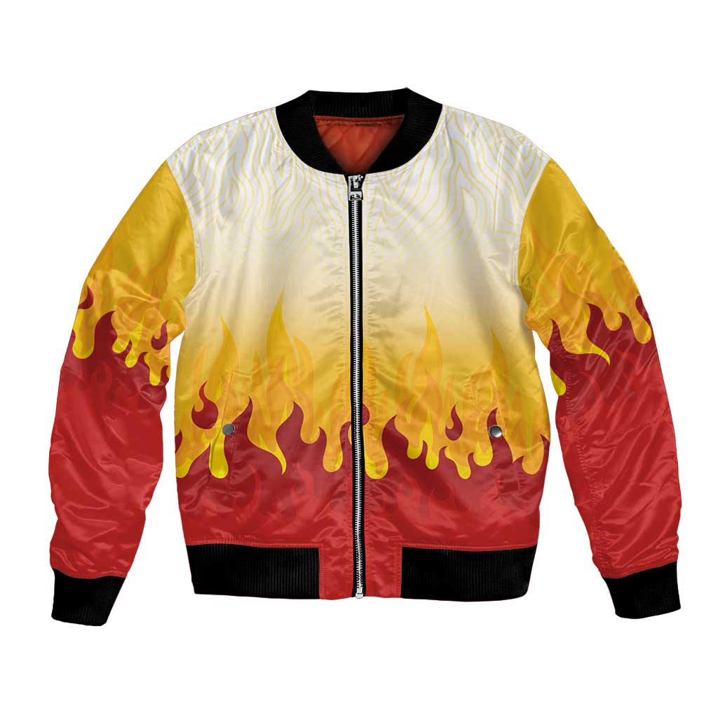 Japanese Kaen Pattern Bomber Jacket Flame Pillar Blazing Lion Heart - Wonder Print Shop