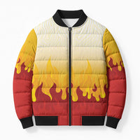 Japanese Kaen Pattern Bomber Puffer Jacket Flame Pillar Blazing Lion Heart - Wonder Print Shop