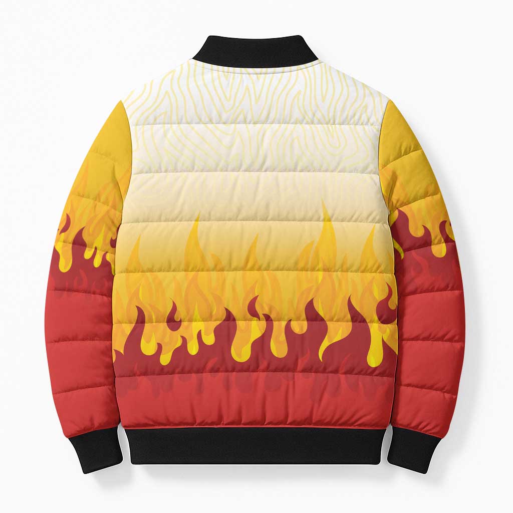 Japanese Kaen Pattern Bomber Puffer Jacket Flame Pillar Blazing Lion Heart - Wonder Print Shop