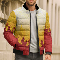 Japanese Kaen Pattern Bomber Puffer Jacket Flame Pillar Blazing Lion Heart - Wonder Print Shop