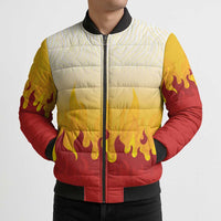 Japanese Kaen Pattern Bomber Puffer Jacket Flame Pillar Blazing Lion Heart - Wonder Print Shop