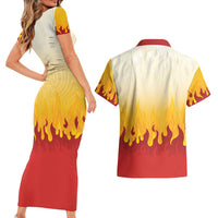 Japanese Kaen Pattern Couples Matching Short Sleeve Bodycon Dress and Hawaiian Shirt Flame Pillar Blazing Lion Heart - Wonder Print Shop