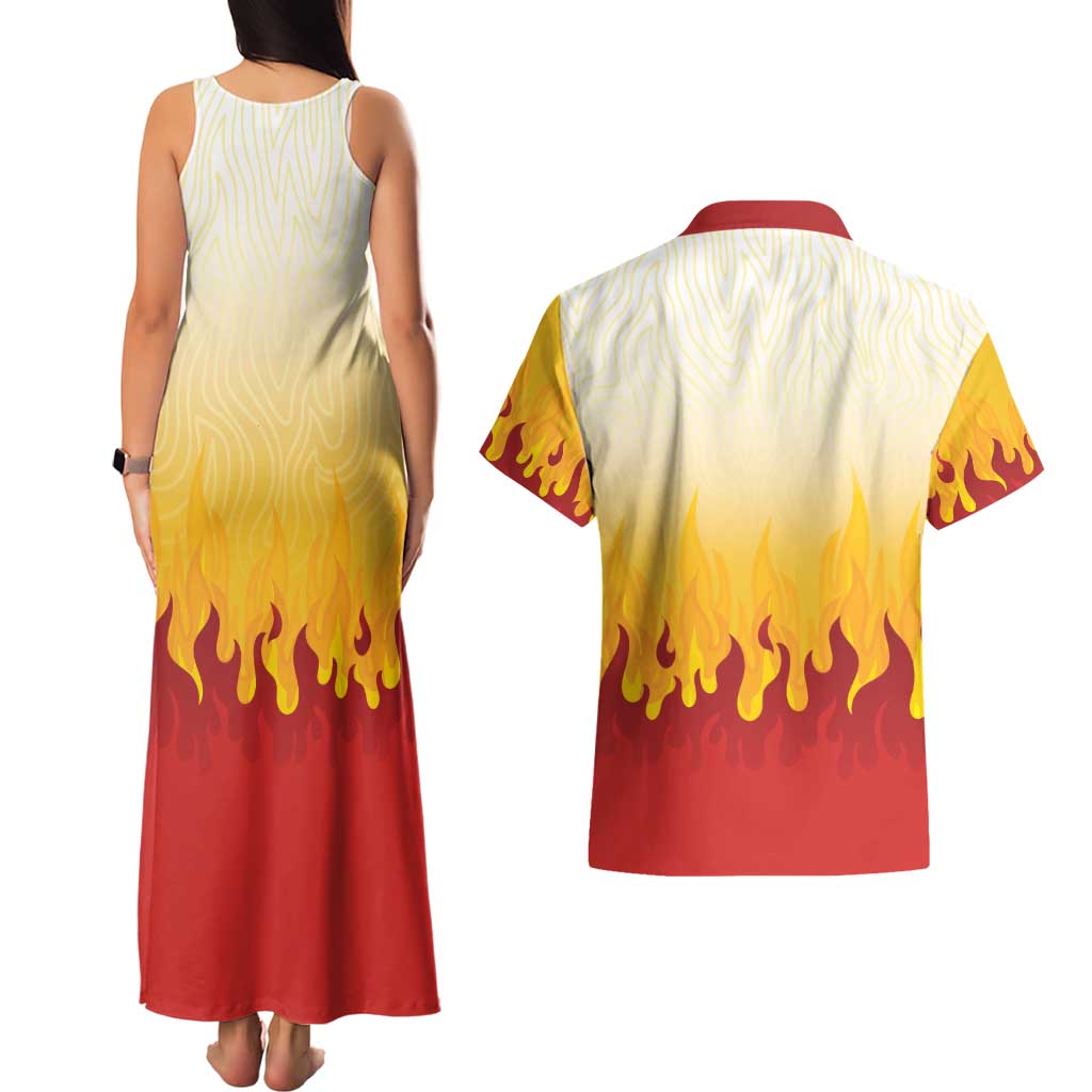 Japanese Kaen Pattern Couples Matching Tank Maxi Dress and Hawaiian Shirt Flame Pillar Blazing Lion Heart - Wonder Print Shop