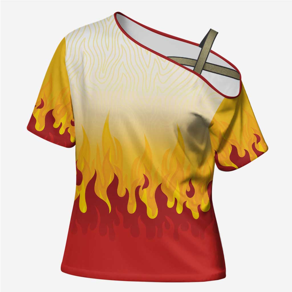 Japanese Kaen Pattern Cross Shoulder Shirt Flame Pillar Blazing Lion Heart - Wonder Print Shop
