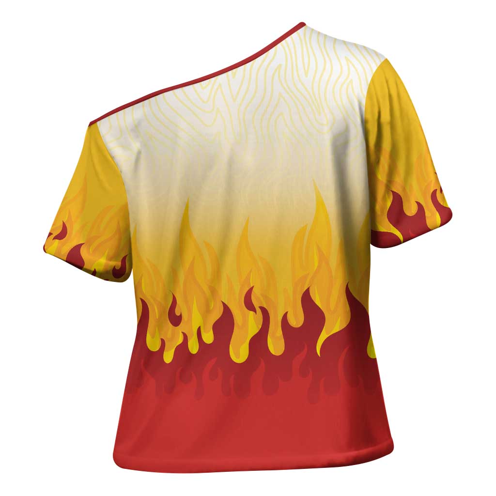 Japanese Kaen Pattern Cross Shoulder Shirt Flame Pillar Blazing Lion Heart - Wonder Print Shop