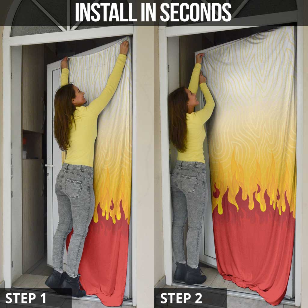 Japanese Kaen Pattern Door Cover Flame Pillar Blazing Lion Heart - Wonder Print Shop