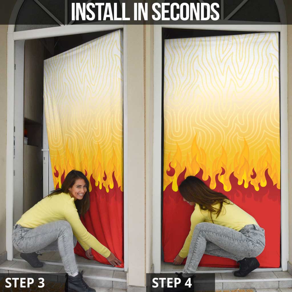 Japanese Kaen Pattern Door Cover Flame Pillar Blazing Lion Heart - Wonder Print Shop