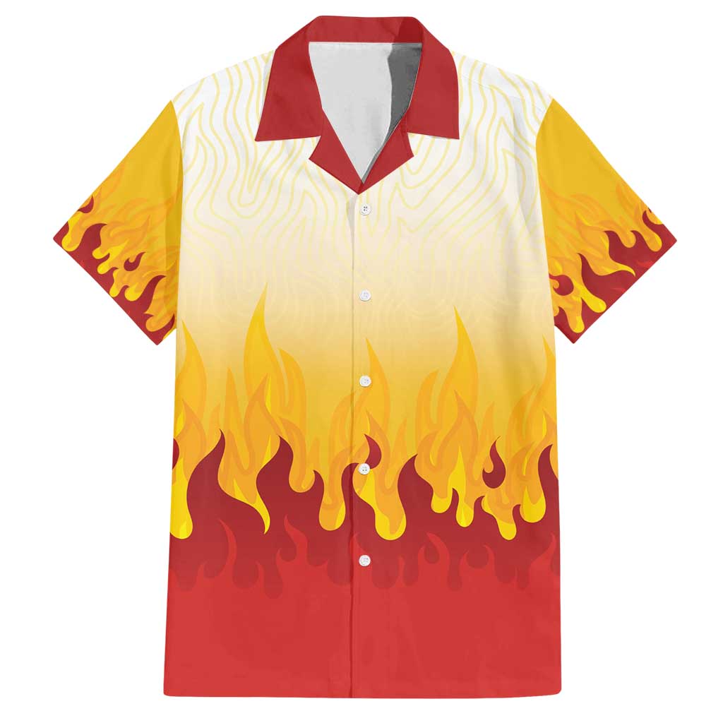 Japanese Kaen Pattern Family Matching Long Sleeve Bodycon Dress and Hawaiian Shirt Flame Pillar Blazing Lion Heart - Wonder Print Shop