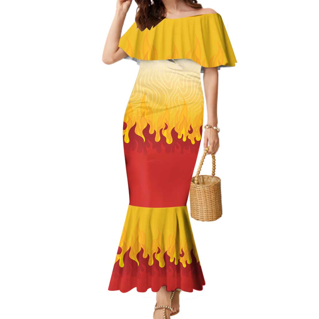 Japanese Kaen Pattern Family Matching Mermaid Dress and Hawaiian Shirt Flame Pillar Blazing Lion Heart - Wonder Print Shop