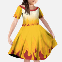 Japanese Kaen Pattern Family Matching Off The Shoulder Long Sleeve Dress and Hawaiian Shirt Flame Pillar Blazing Lion Heart - Wonder Print Shop