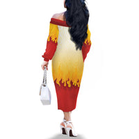 Japanese Kaen Pattern Family Matching Off The Shoulder Long Sleeve Dress and Hawaiian Shirt Flame Pillar Blazing Lion Heart - Wonder Print Shop