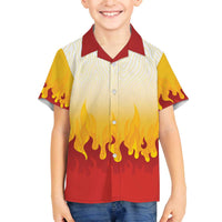 Japanese Kaen Pattern Family Matching Off The Shoulder Long Sleeve Dress and Hawaiian Shirt Flame Pillar Blazing Lion Heart - Wonder Print Shop