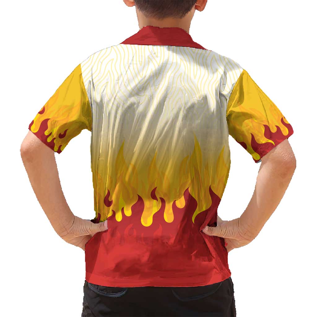 Japanese Kaen Pattern Family Matching Off Shoulder Maxi Dress and Hawaiian Shirt Flame Pillar Blazing Lion Heart - Wonder Print Shop
