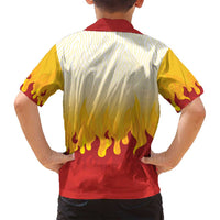 Japanese Kaen Pattern Family Matching Off Shoulder Maxi Dress and Hawaiian Shirt Flame Pillar Blazing Lion Heart - Wonder Print Shop