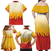 Japanese Kaen Pattern Family Matching Off Shoulder Maxi Dress and Hawaiian Shirt Flame Pillar Blazing Lion Heart - Wonder Print Shop