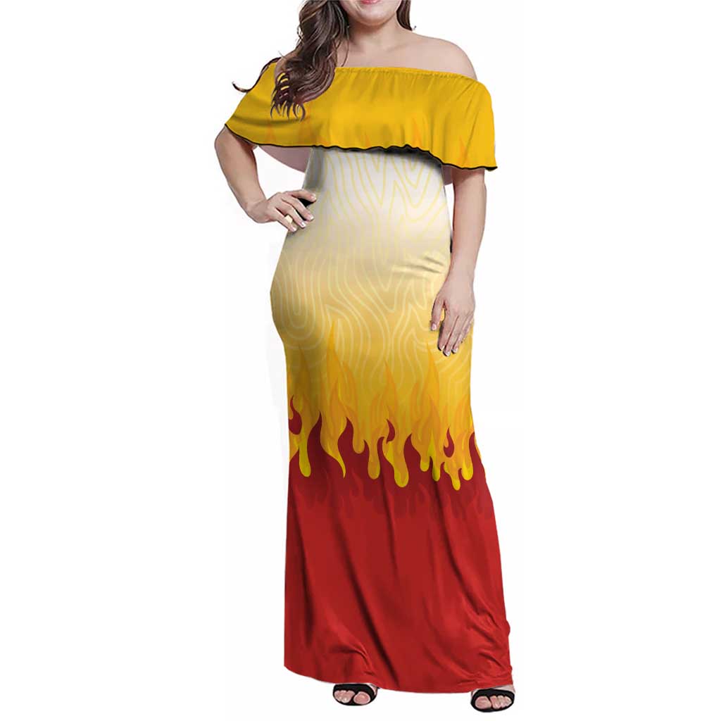 Japanese Kaen Pattern Family Matching Off Shoulder Maxi Dress and Hawaiian Shirt Flame Pillar Blazing Lion Heart - Wonder Print Shop