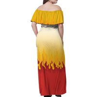 Japanese Kaen Pattern Family Matching Off Shoulder Maxi Dress and Hawaiian Shirt Flame Pillar Blazing Lion Heart - Wonder Print Shop