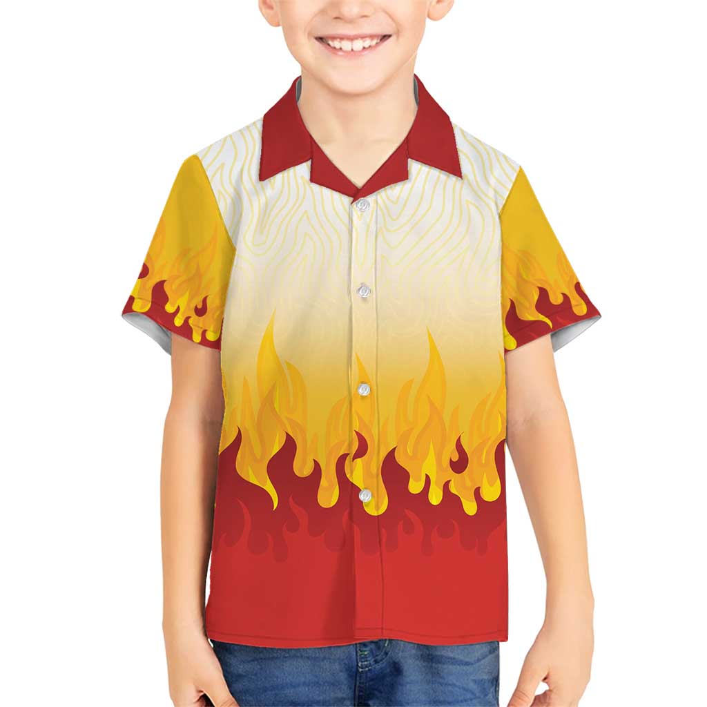 Japanese Kaen Pattern Family Matching Off Shoulder Maxi Dress and Hawaiian Shirt Flame Pillar Blazing Lion Heart - Wonder Print Shop
