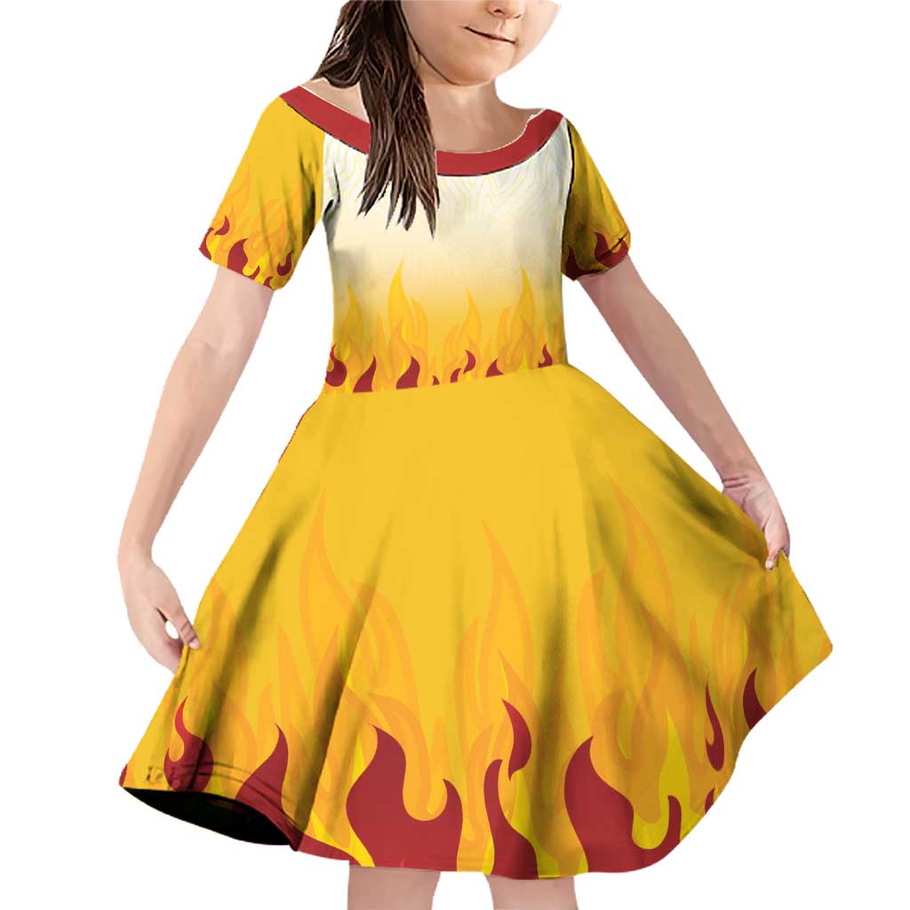 Japanese Kaen Pattern Family Matching Off Shoulder Short Dress and Hawaiian Shirt Flame Pillar Blazing Lion Heart - Wonder Print Shop