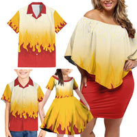 Japanese Kaen Pattern Family Matching Off Shoulder Short Dress and Hawaiian Shirt Flame Pillar Blazing Lion Heart - Wonder Print Shop