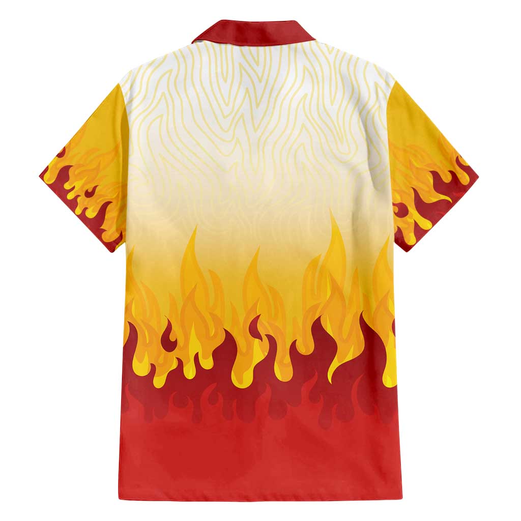 Japanese Kaen Pattern Family Matching Off Shoulder Short Dress and Hawaiian Shirt Flame Pillar Blazing Lion Heart - Wonder Print Shop