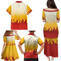 Japanese Kaen Pattern Family Matching Puletasi and Hawaiian Shirt Flame Pillar Blazing Lion Heart - Wonder Print Shop
