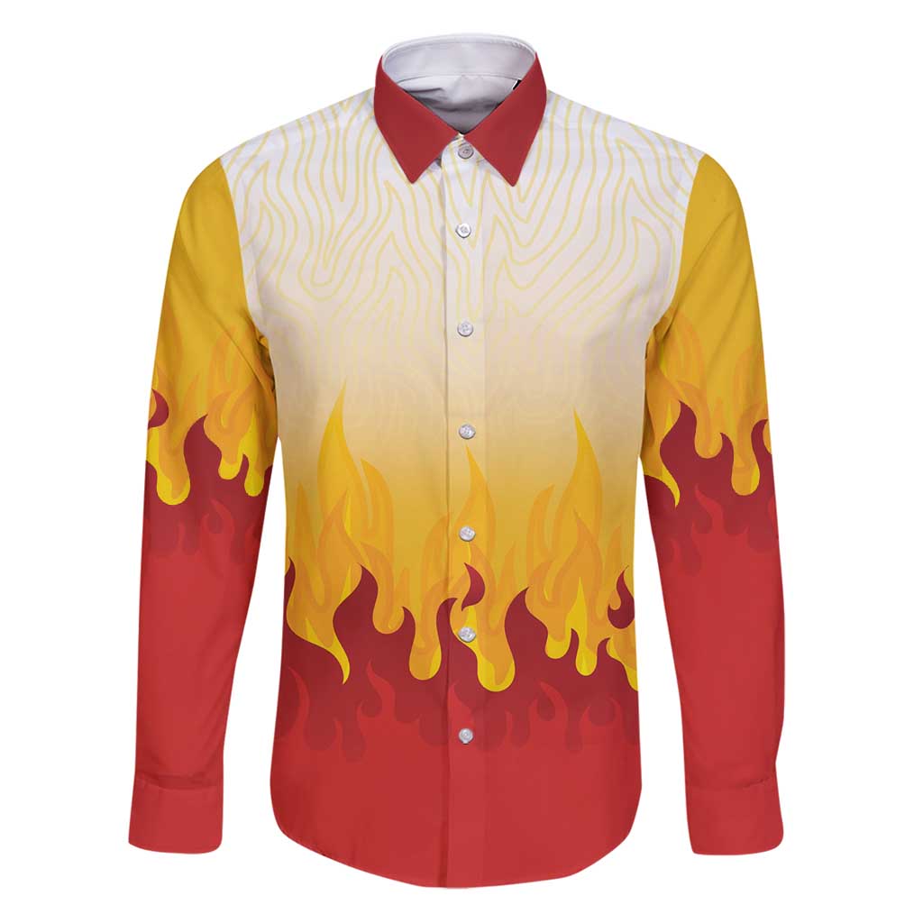 Japanese Kaen Pattern Family Matching Puletasi and Hawaiian Shirt Flame Pillar Blazing Lion Heart - Wonder Print Shop