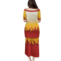 Japanese Kaen Pattern Family Matching Puletasi and Hawaiian Shirt Flame Pillar Blazing Lion Heart - Wonder Print Shop