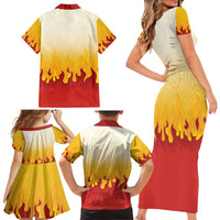 Japanese Kaen Pattern Family Matching Short Sleeve Bodycon Dress and Hawaiian Shirt Flame Pillar Blazing Lion Heart - Wonder Print Shop