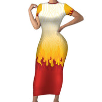 Japanese Kaen Pattern Family Matching Short Sleeve Bodycon Dress and Hawaiian Shirt Flame Pillar Blazing Lion Heart - Wonder Print Shop